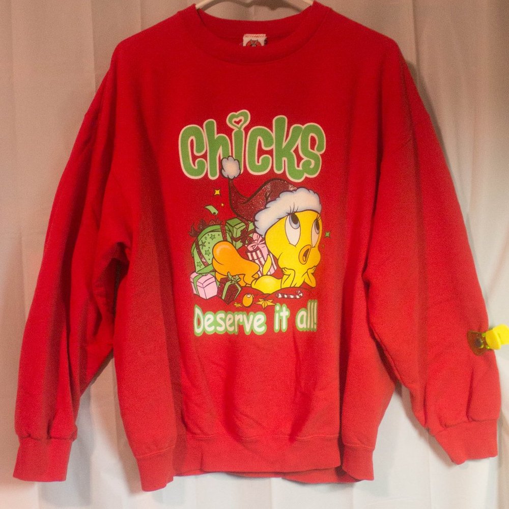 Vintage Looney Tunes Tweety Bird Chicks Deserve it All Sweat Shirt Size XL